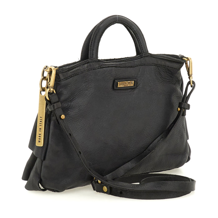 Caterina Lucchi Italian artisan black leather Small Adele bag with short handles and crossbody option