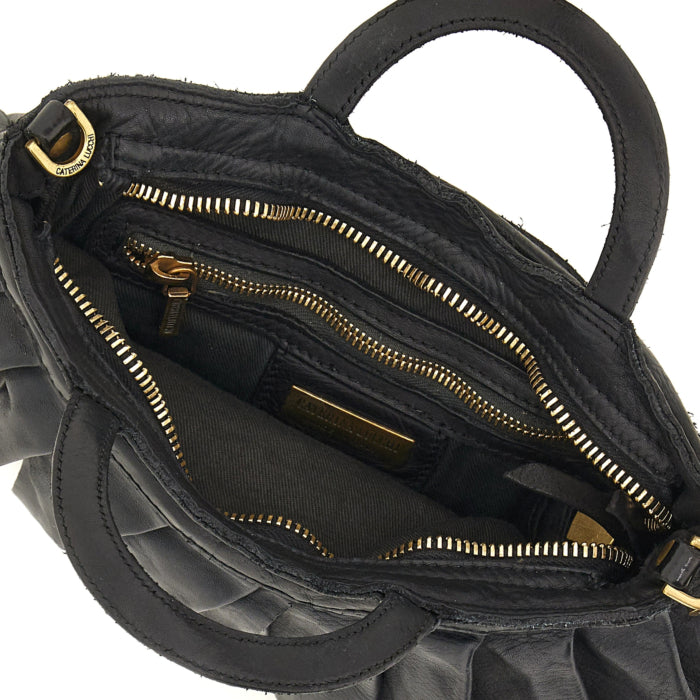 Caterina Lucchi Italian artisan black leather Small Adele bag with short handles and crossbody option