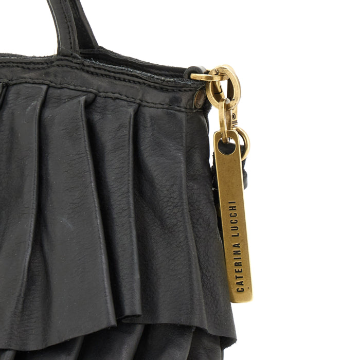 Caterina Lucchi Italian artisan black leather Small Adele bag with short handles and crossbody option