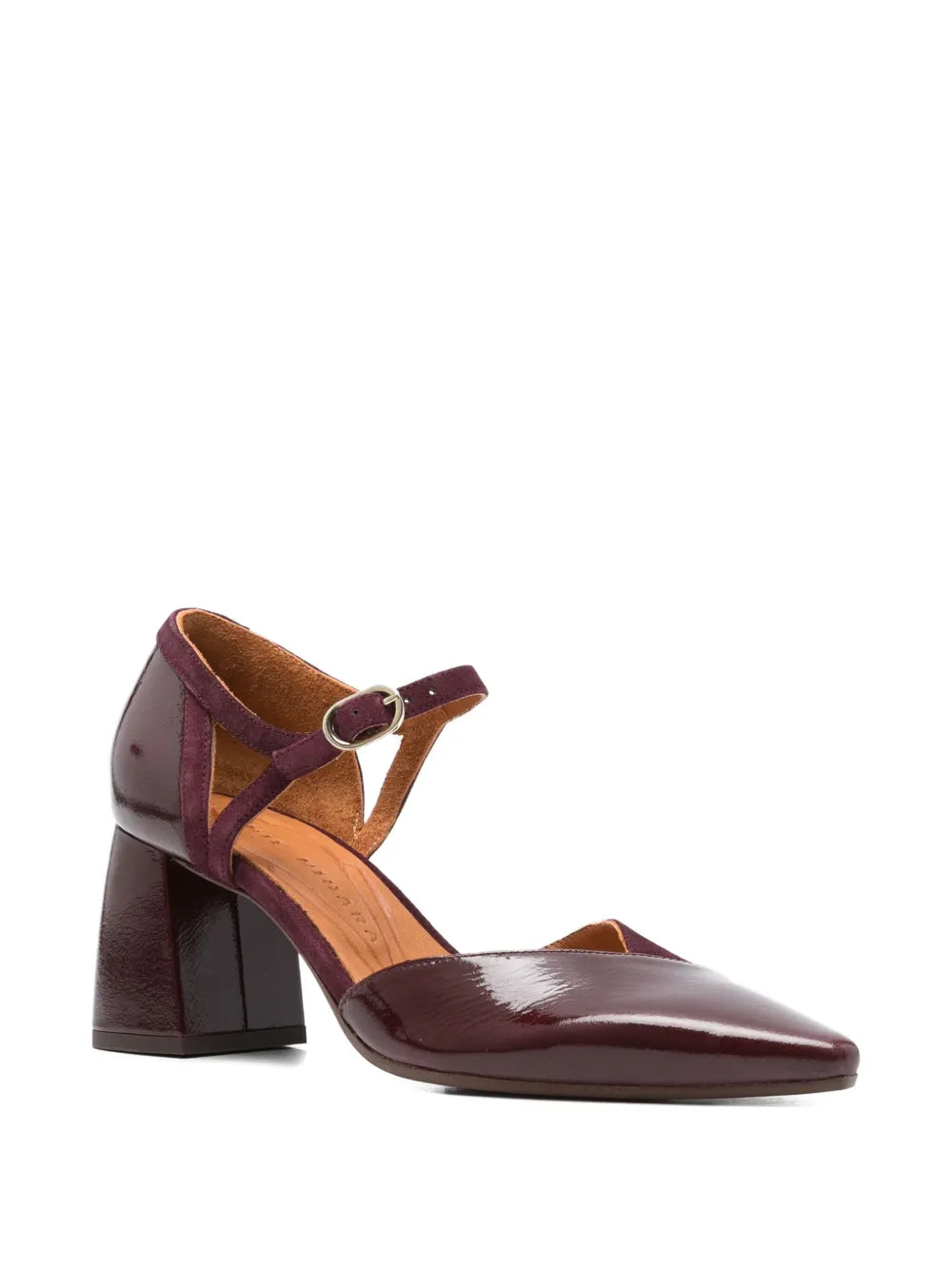 Chie Mihara Abanon grape suede and patent leather block-heel shoe with ankle strap