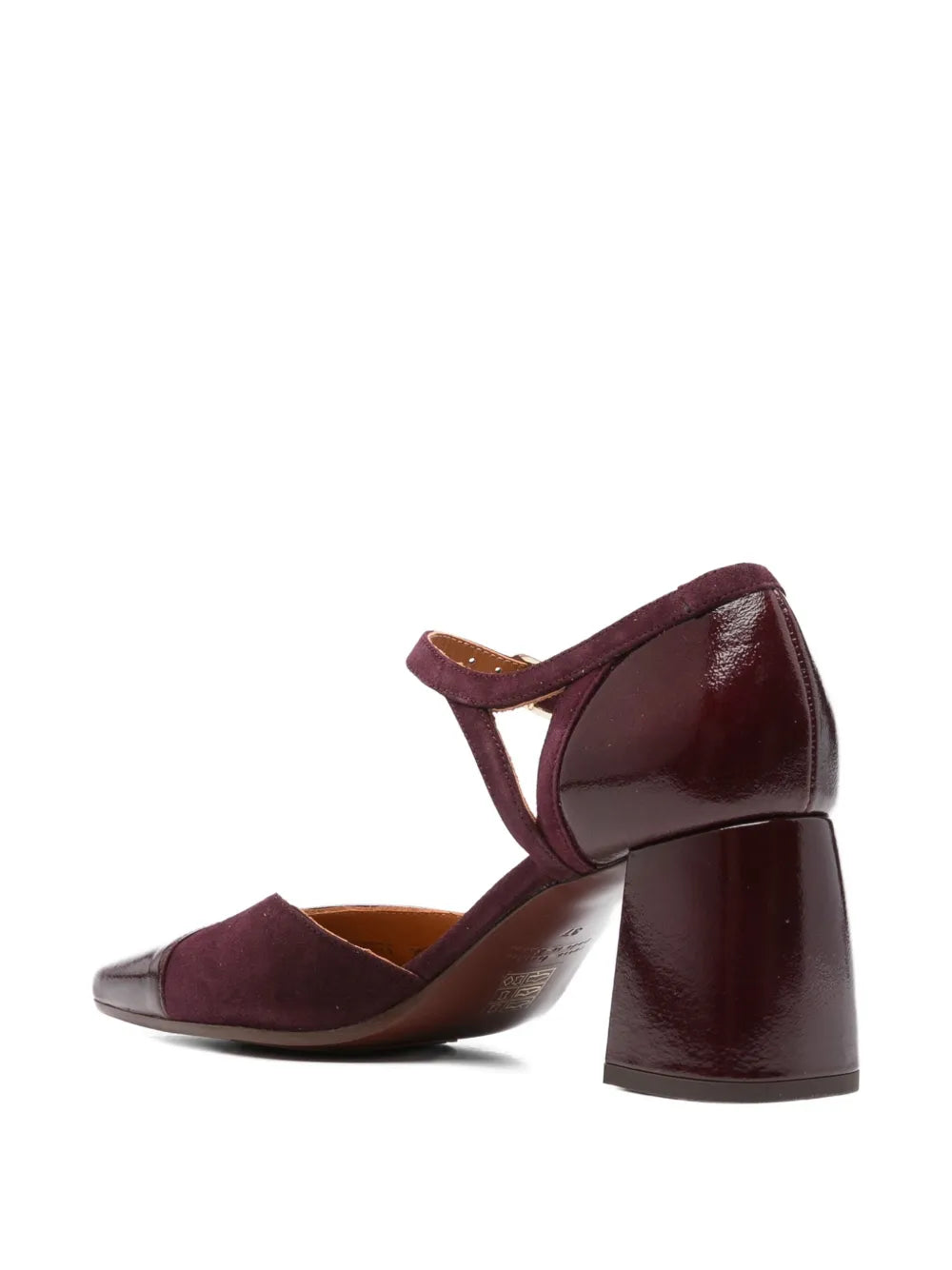 Chie Mihara Abanon grape suede and patent leather block-heel shoe with ankle strap