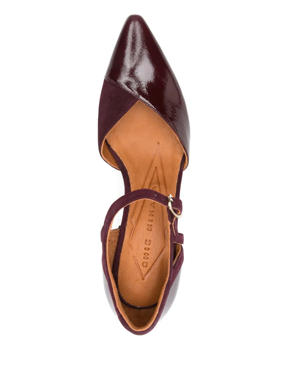 Chie Mihara Abanon grape suede and patent leather block-heel shoe with ankle strap