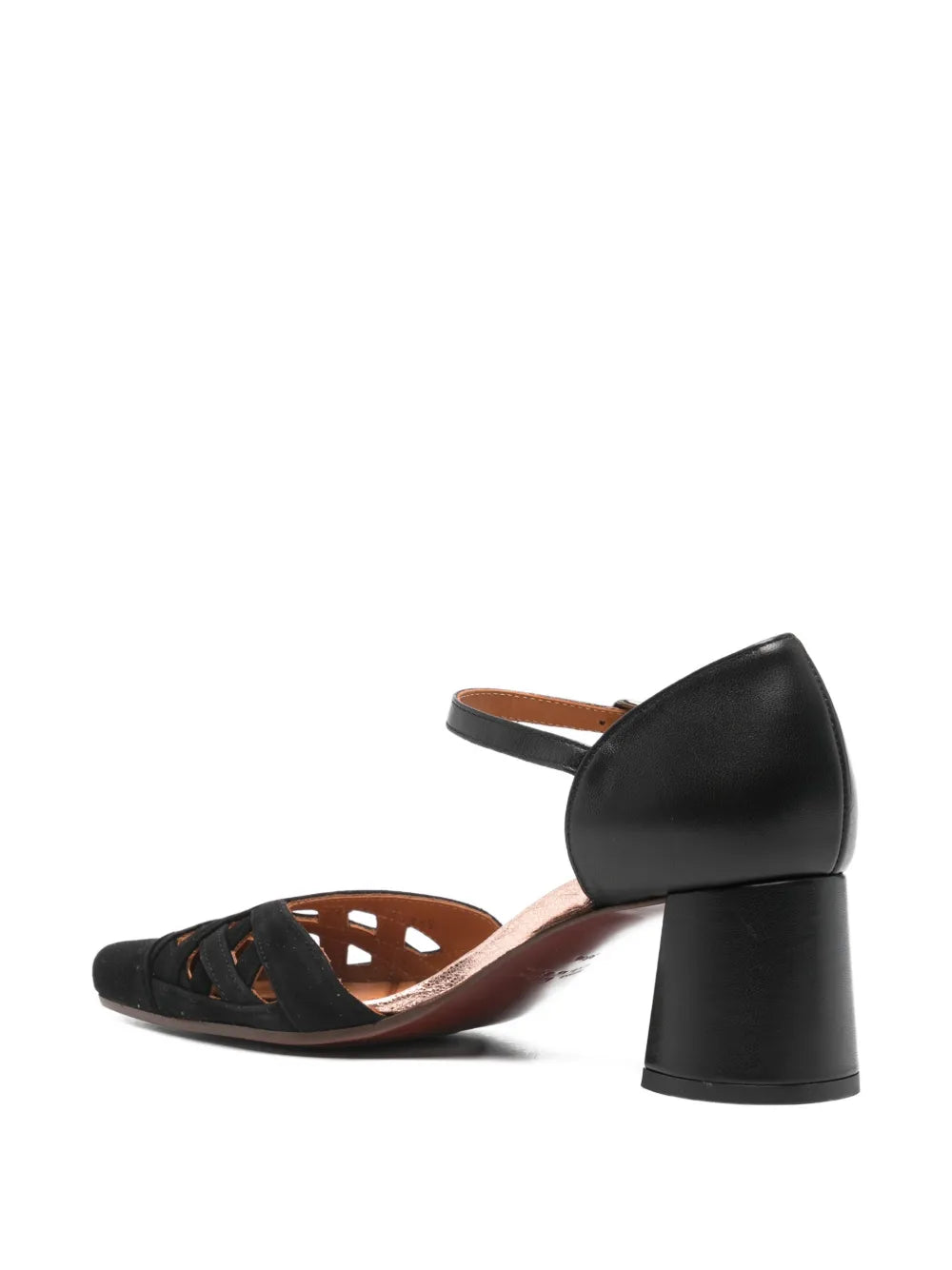 Chie Mihara Airma women's black suede and leather cutout Mary Jane shoe with block heel, luxury shoes made in Spain