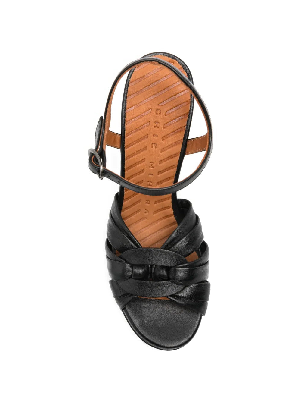 Chie Mihara Cabeit black leather braided strap platform sandal, leather sole with non-slip rubber pad, known for exceptional comfort and fit, handmade in Spain