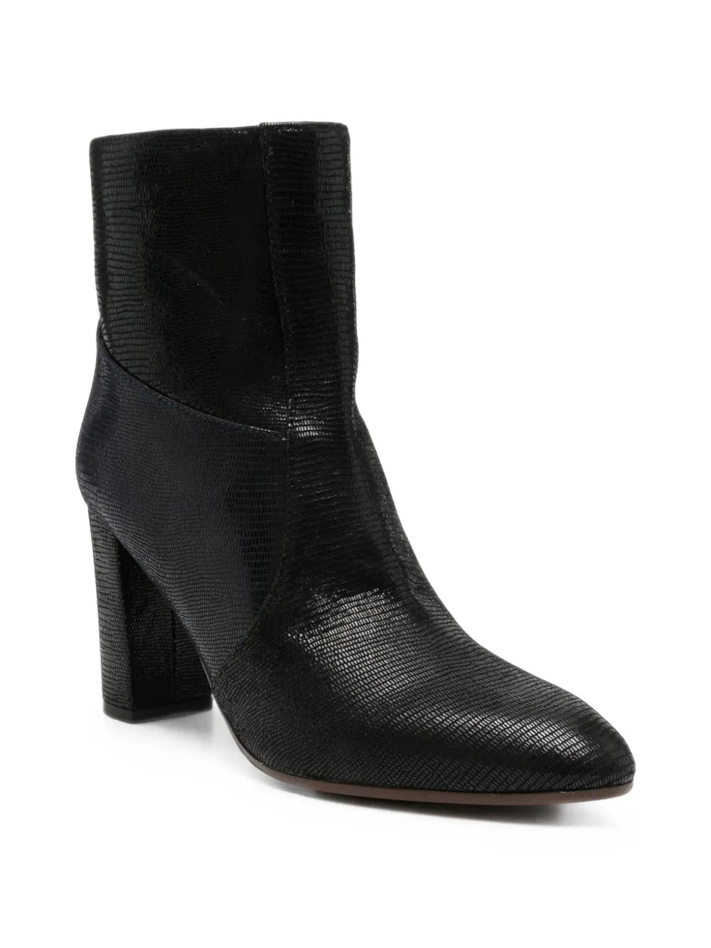 Chie Mihara ETYU high heel ankle boot in lizard-texture leather, black and navy