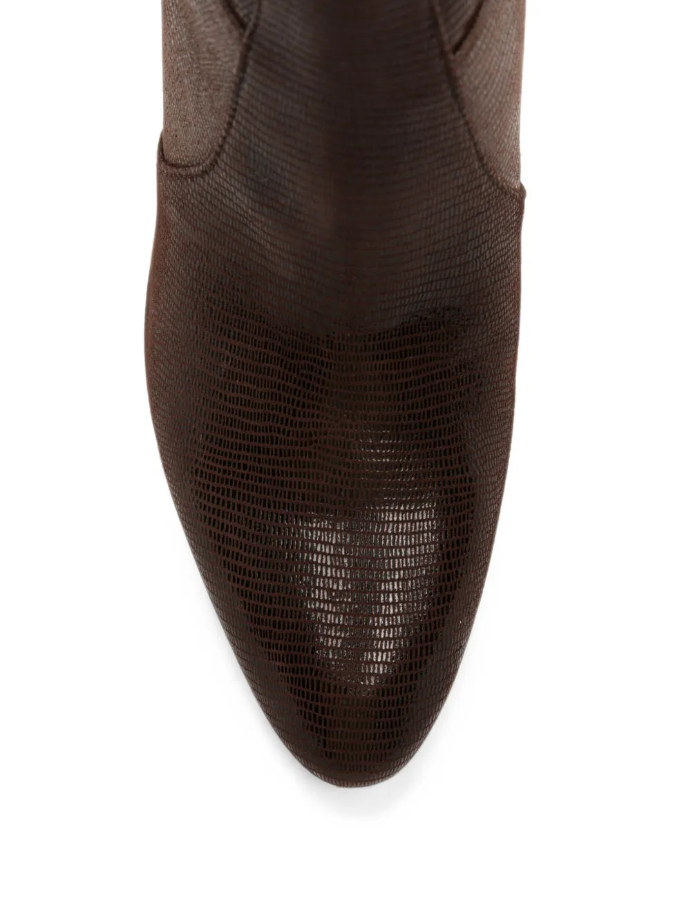 Chie Mihara ETYU high heel ankle boot in lizard-texture leather, testa and smoke tones