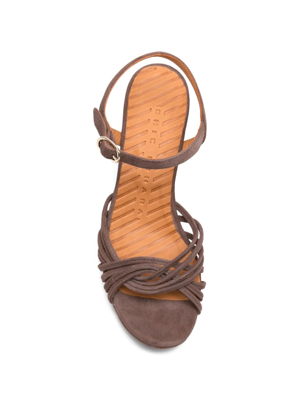 Chie Mihara Keske mousse suede knotted strap platform sandal, leather insole with brand stamp