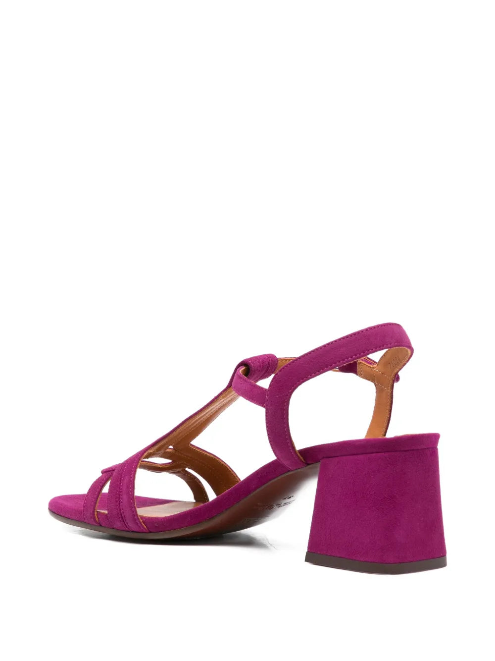 Chie Mihara Liluce women's fuchsia suede T-strap slingback with block heel, luxury shoes made in Spain