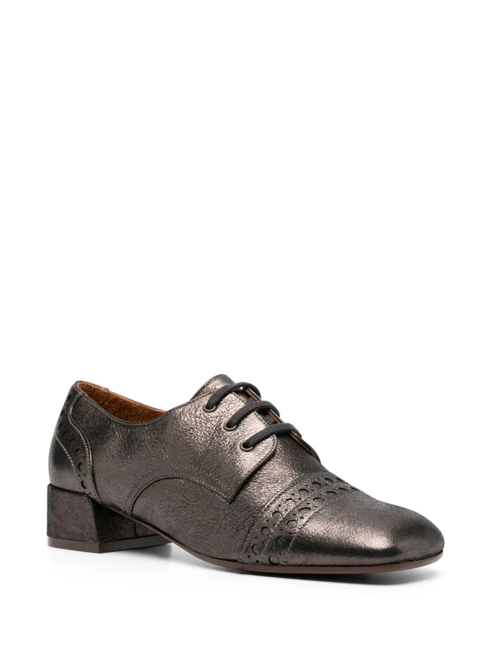 Chie Mihara Ikane Chie Mihara Oxford shoes women iron metallic, crinkle leather brogue with cap toe detail, artisan shoes Spain high quality craftsmanship