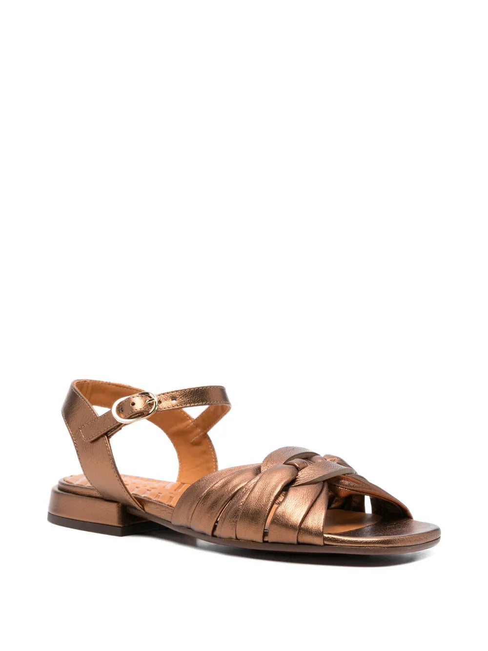 Chie Mihara Tusack copper metallic leather flat sandal with braided straps and ankle buckle