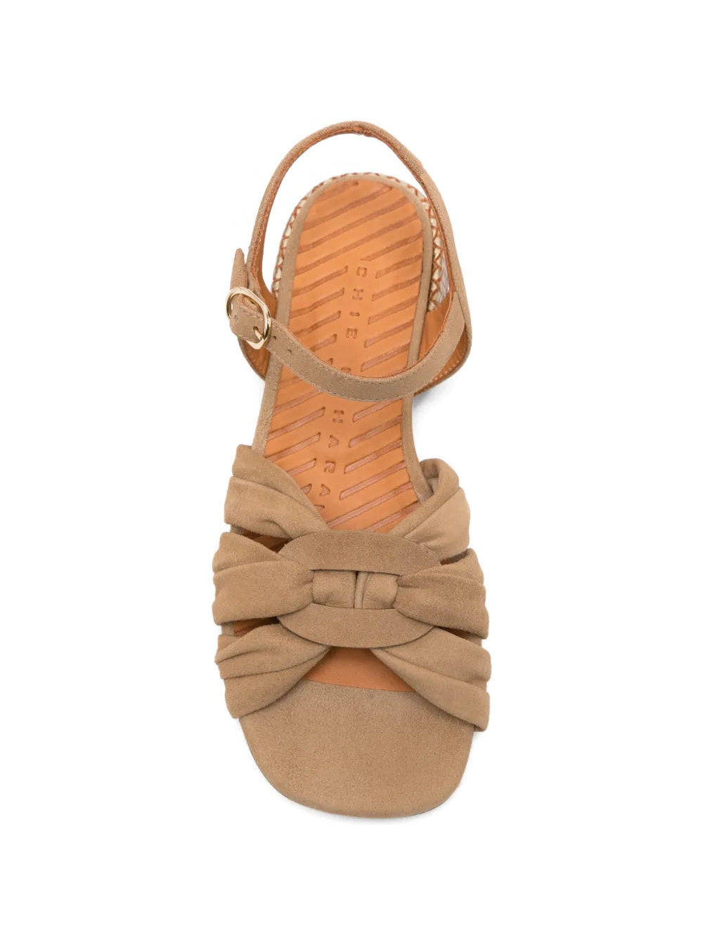 Chie Mihara Tusack sahara suede sandal, leather insole with brand stamp, knotted multi-strap detail