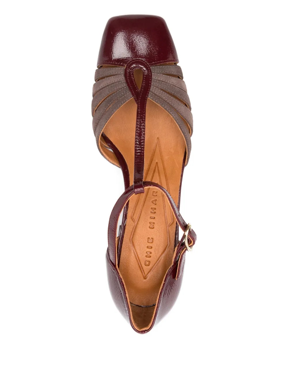 Chie Mihara Vudui ruby patent leather and bronze block heel shoes for women