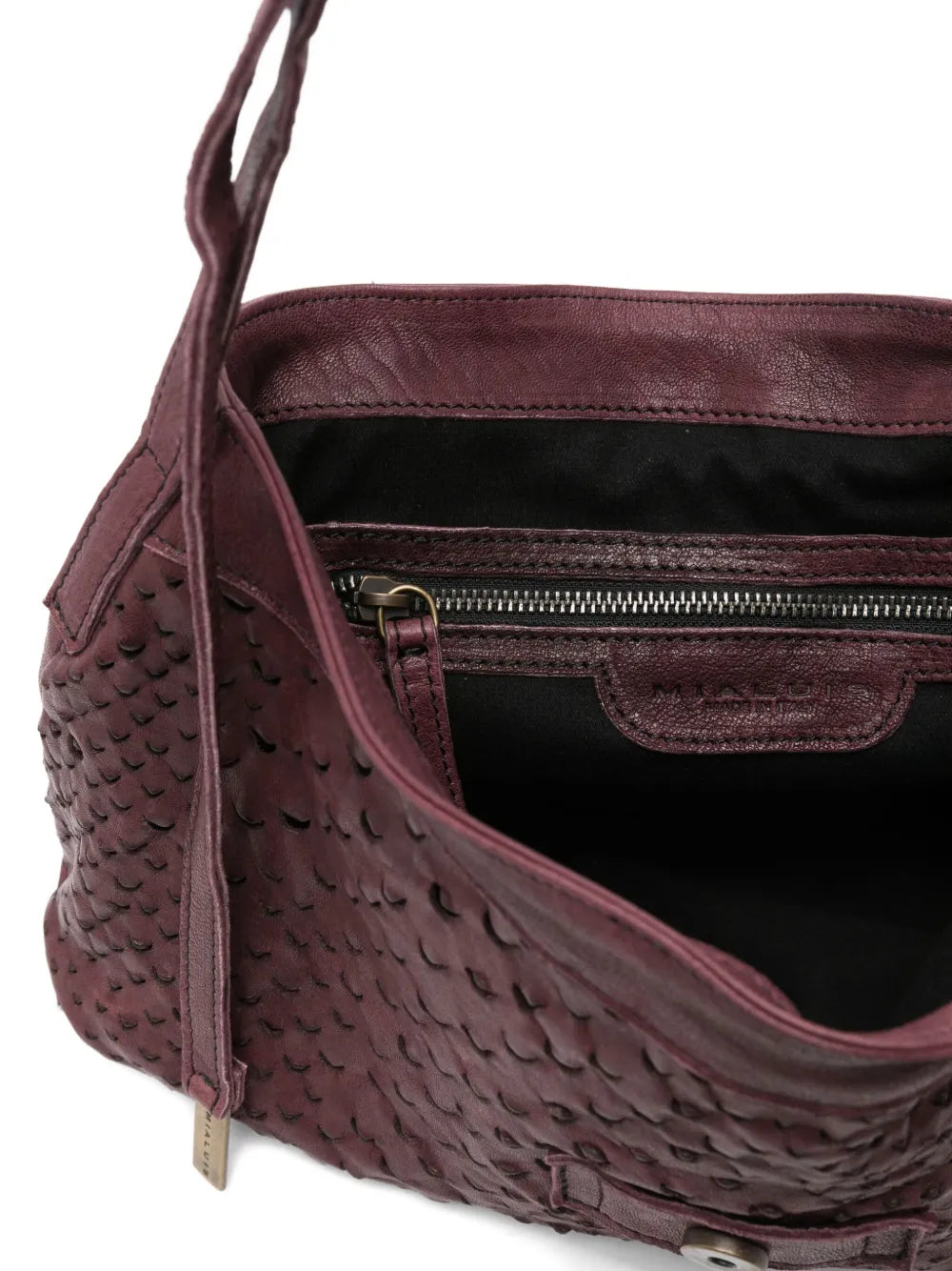 Luxury leather bag by Mialuis in Granata, versatile design to wear on the shoulder or crossbody, Made in Italy.