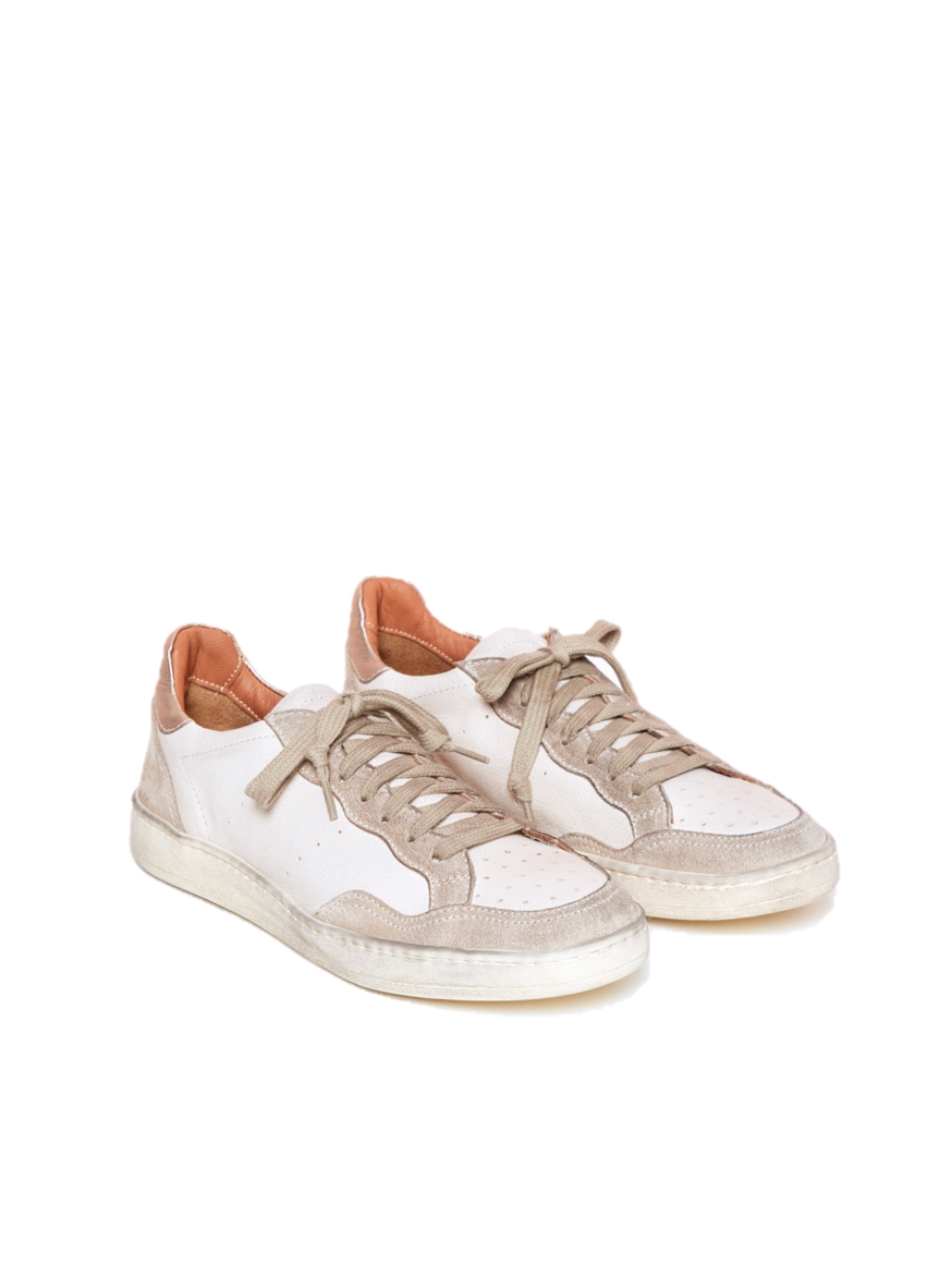 Elia Maurizi Gilda sneaker in off white leather and iron suede panels