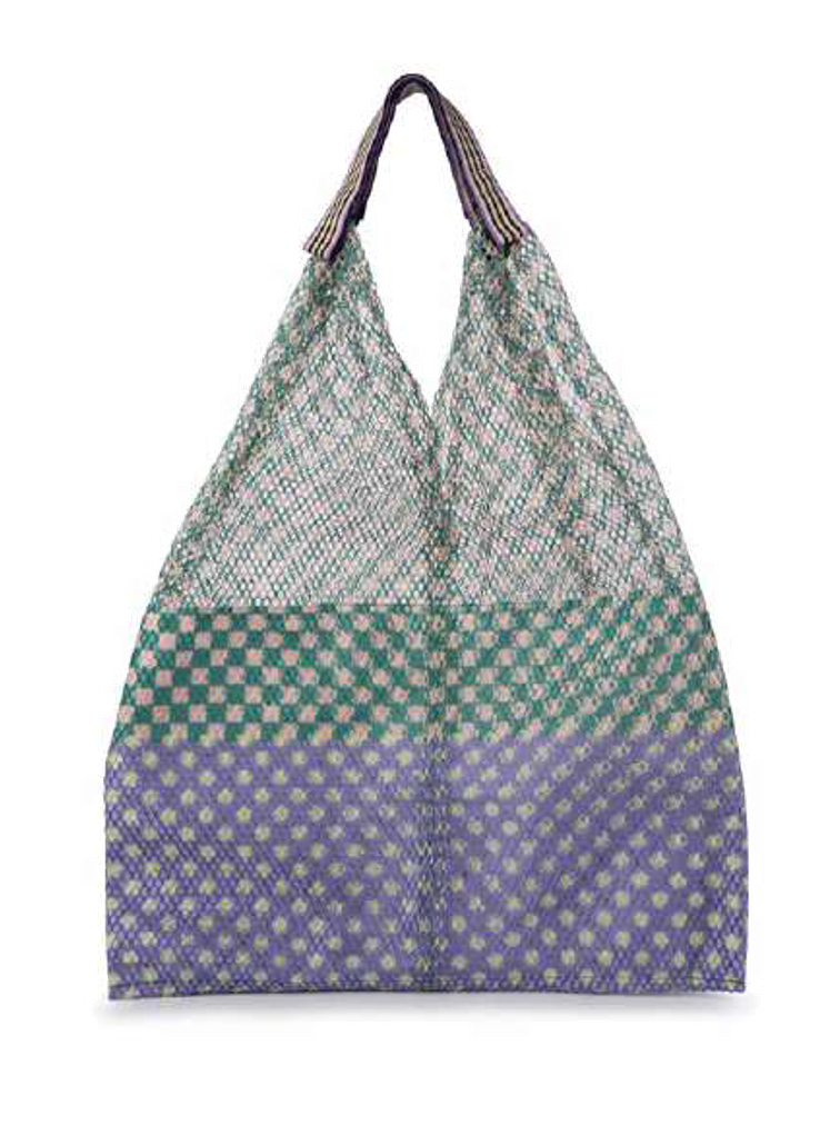 Épice Paris Elziver 2638-F large mesh shopper bag in F-Jade with geometric print and removable pouch