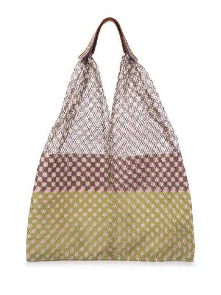 Épice Paris Elziver 2638-G large mesh tote bag in G-Moss green with removable pouch and woven handles