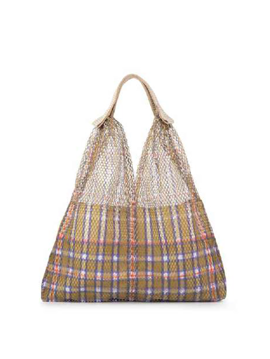 Epice Paris Elziver S 2606-C tote bag in C-Olive, lightweight mesh bag with digital print, woven handles and removable inner pouch, 38x38x10 cm