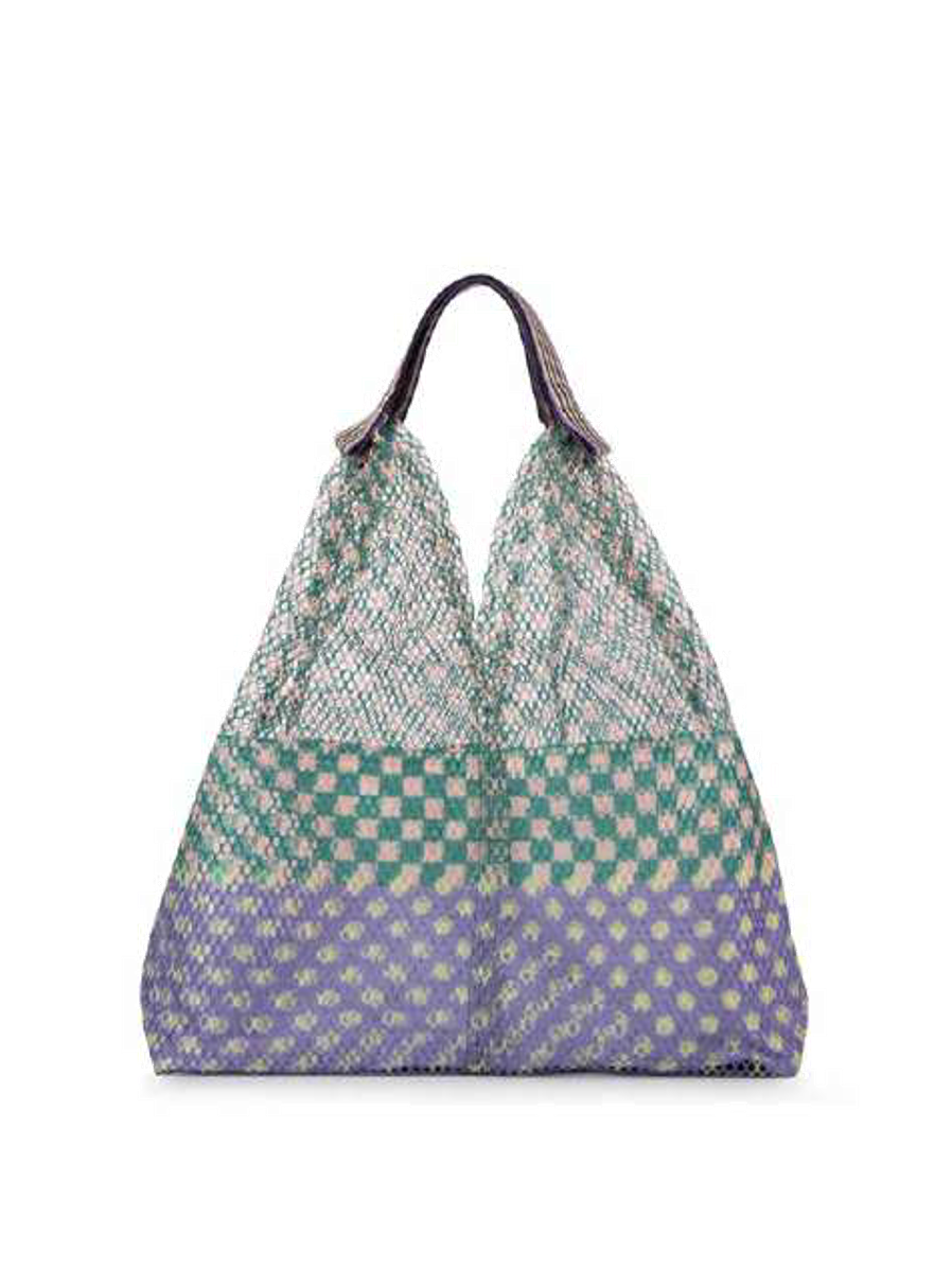 Épice Paris Elziver S 2638 F Jade medium mesh tote bag with removable pouch in jade and lavender print