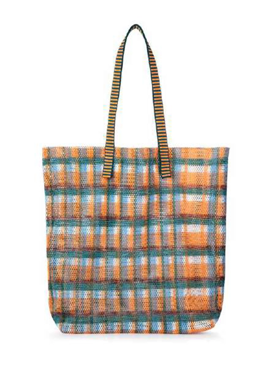 Epice Paris Kanpur 2602 Apricot tote bag with multicolor check pattern and removable pouch