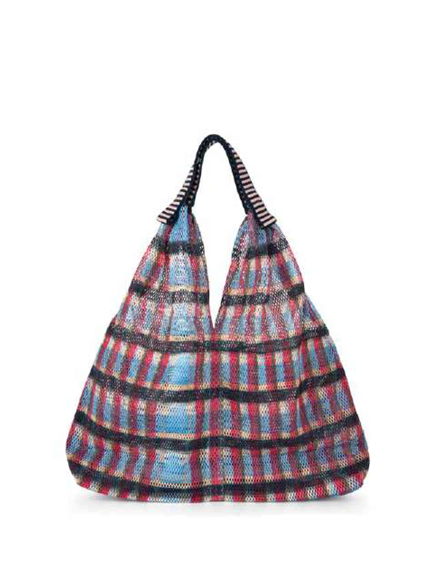 Épice Paris Udaipur tote bag in blue multicolor check pattern, 38x38x10 cm, with woven cotton handles and removable inner zip pouch