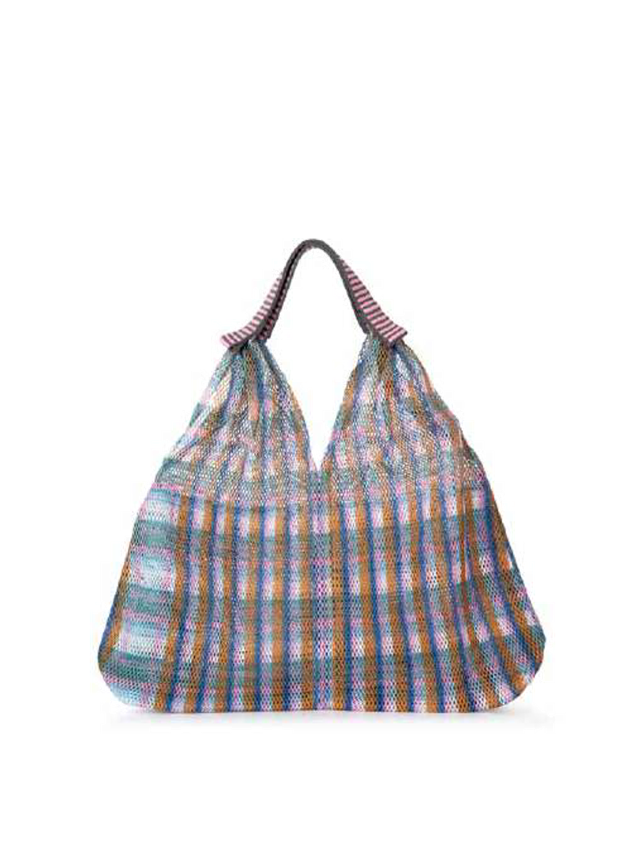 Épice Paris Udaipur tote bag in pink multicolor check pattern, 38x38x10 cm, with woven cotton handles and removable inner zip pouch