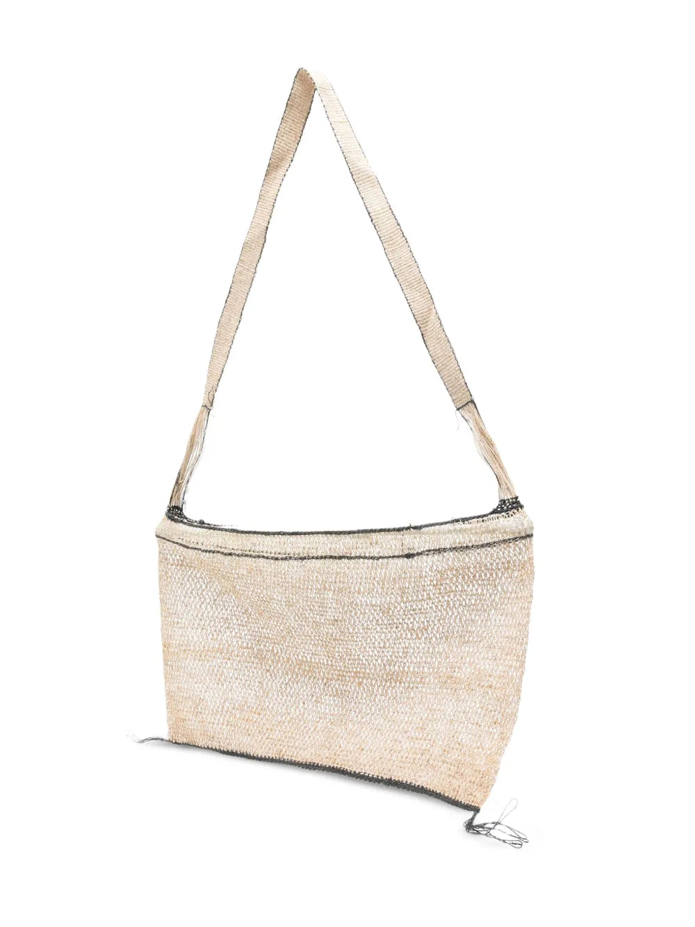 Sustainable natural fiber bag with black detail and long shoulder strap