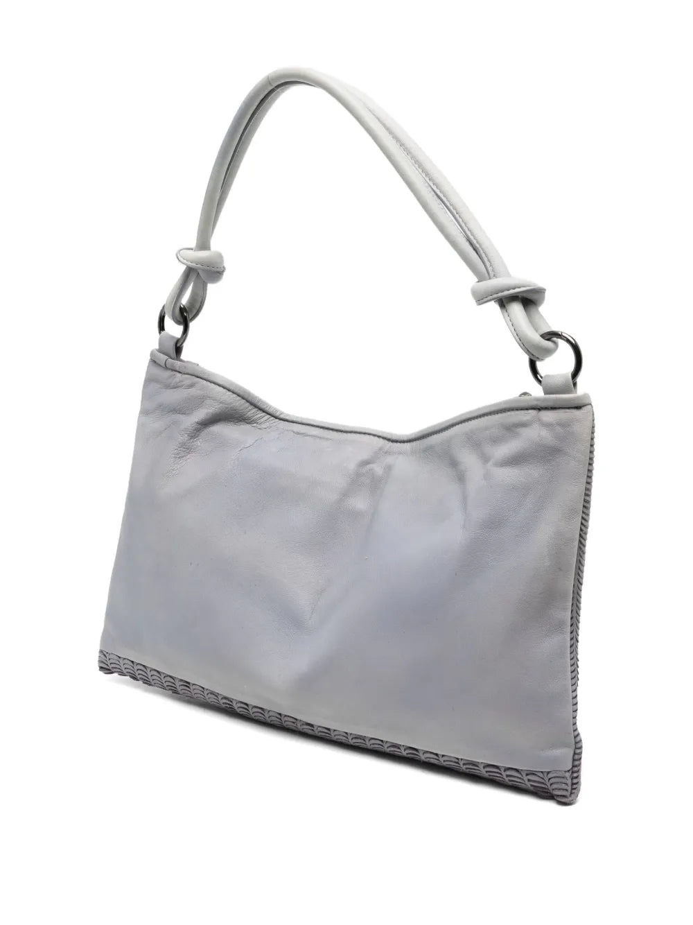 Italian artisan Aqua leather bag with knot handle and carved lunette by Reptile's House.