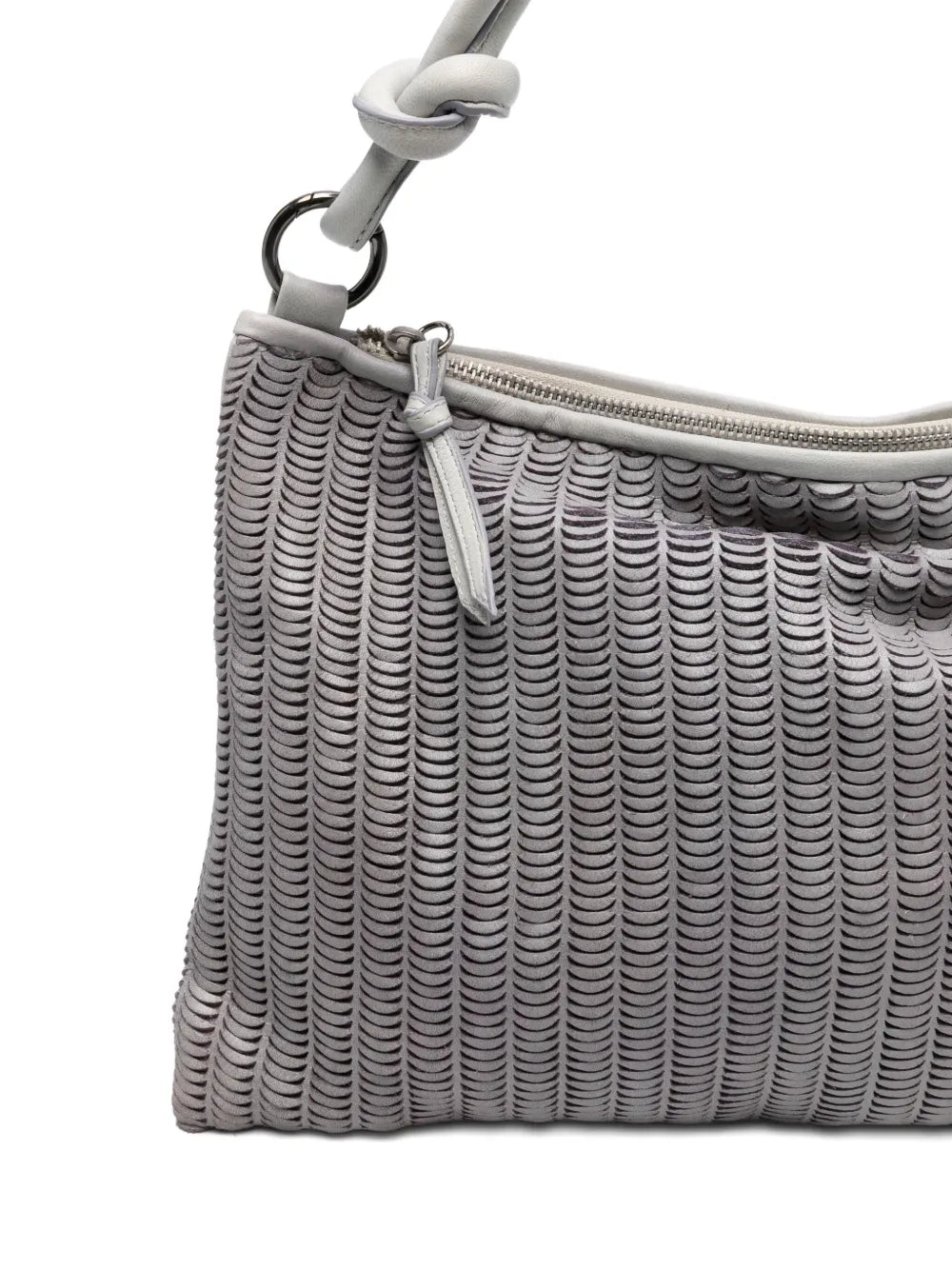Italian artisan Aqua leather bag with knot handle and carved lunette by Reptile's House.