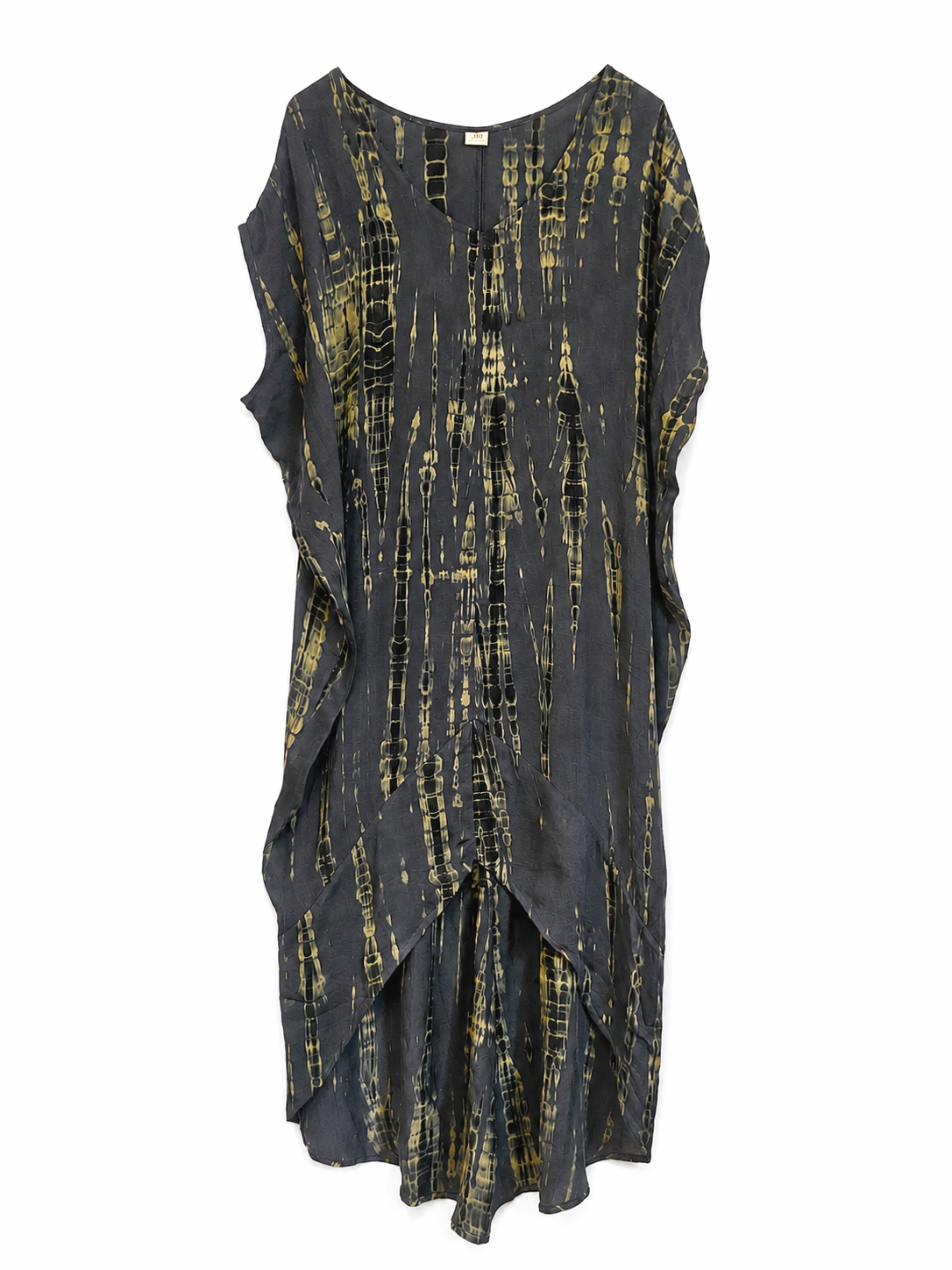 Vestido Kaftán slō hand made — Negro, Verde y Gris — Vista trasera
