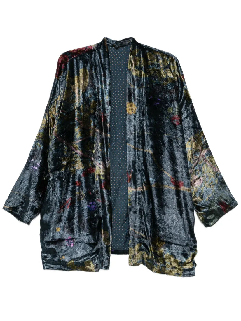 Botanical Floral Print Kimono — Petrol Blue