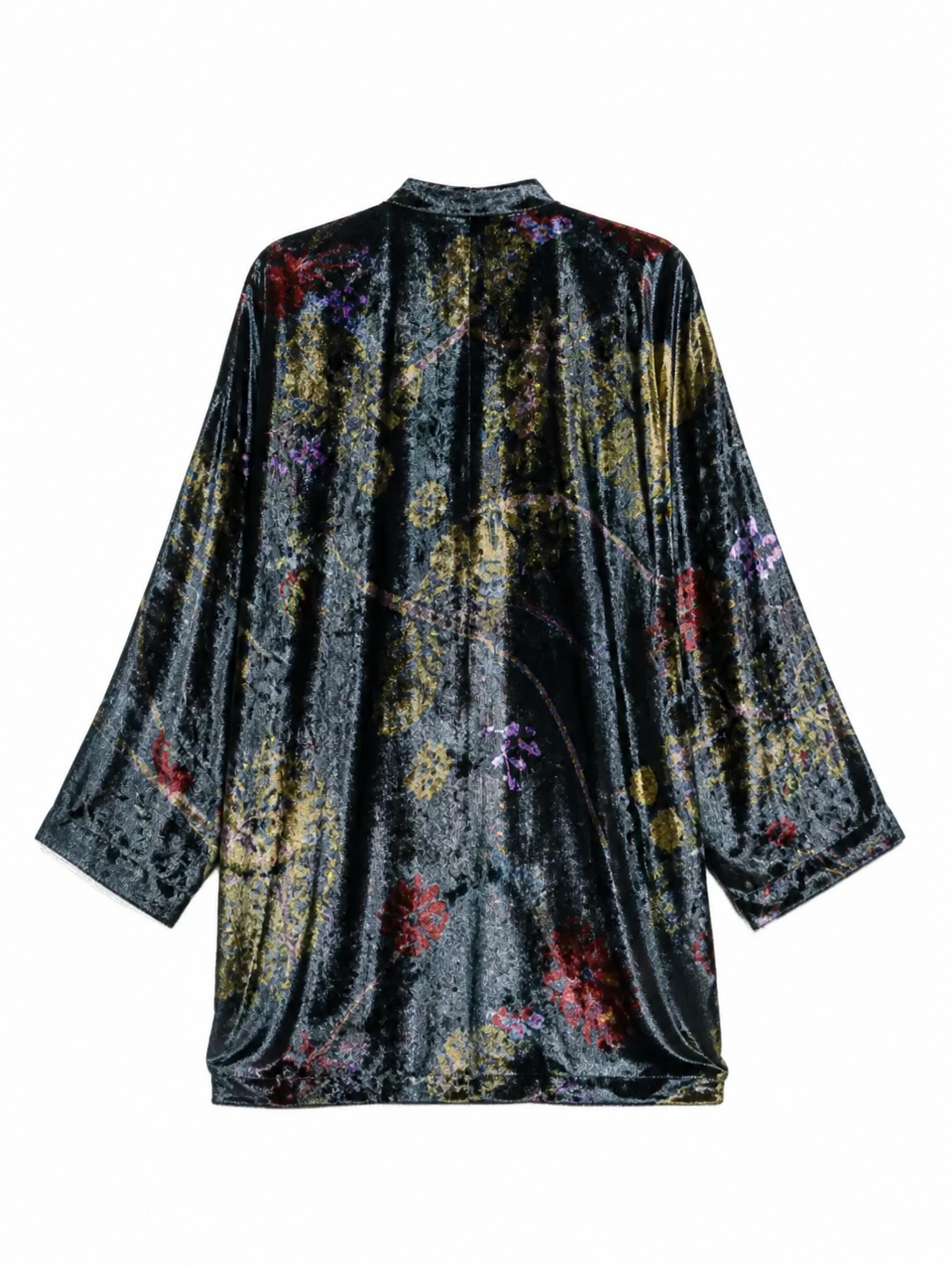 Botanical Floral Print Kimono — Petrol Blue