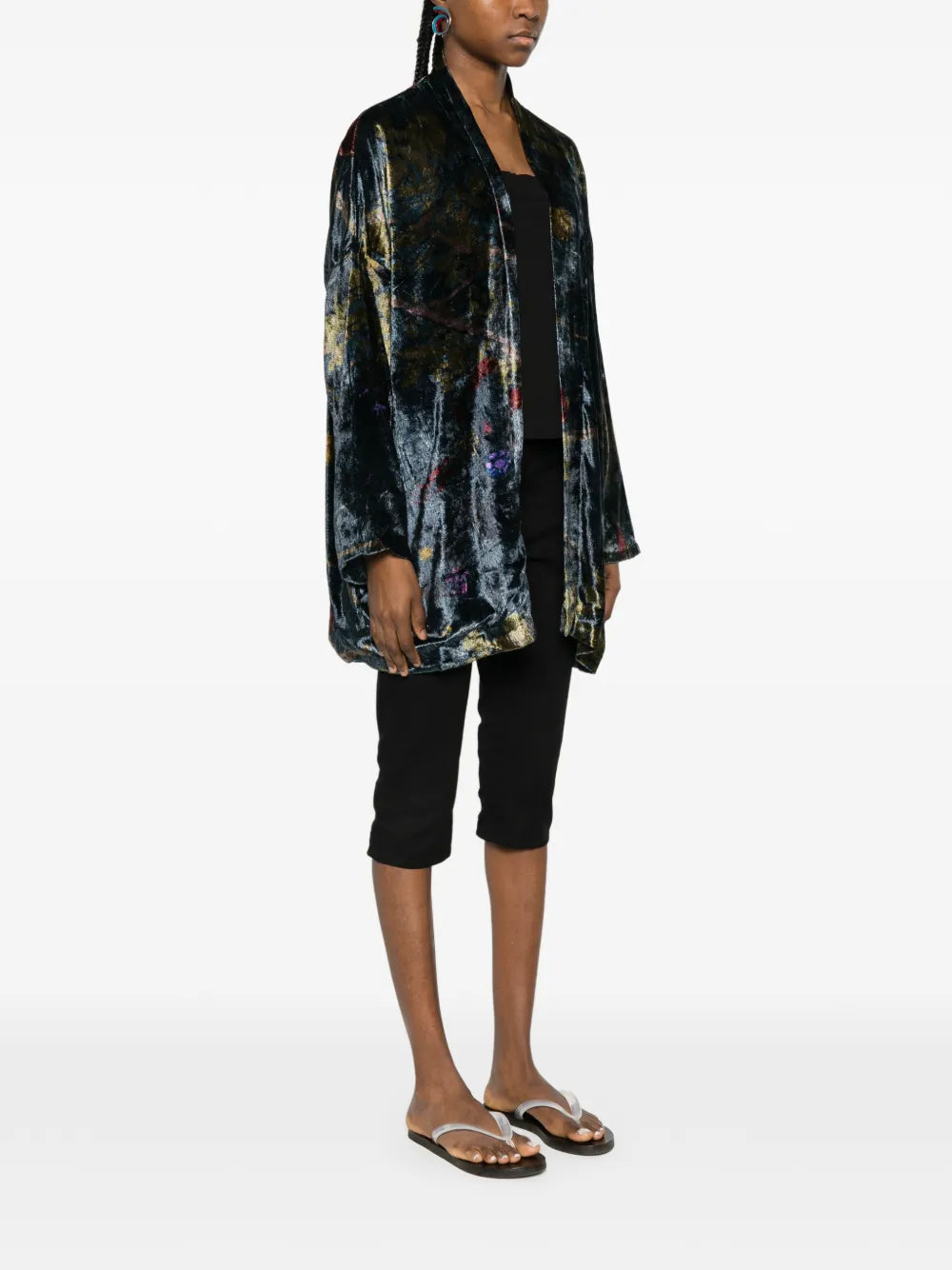 Botanical Floral Print Kimono — Petrol Blue