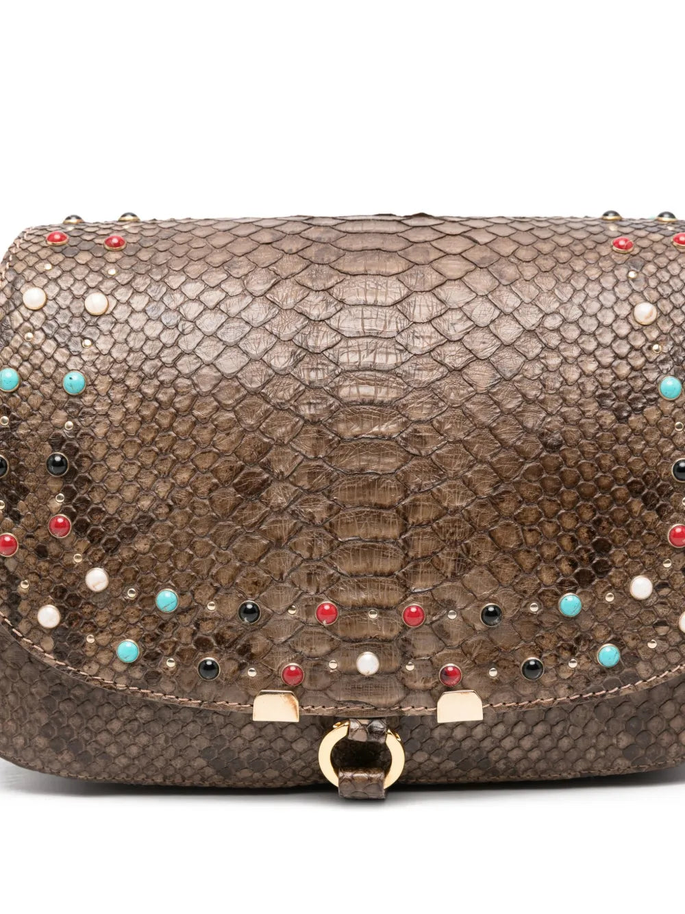 La Bottega di Lisa python leather shoulder bag with cabochon stones and gold-tone details – handmade in Italy.