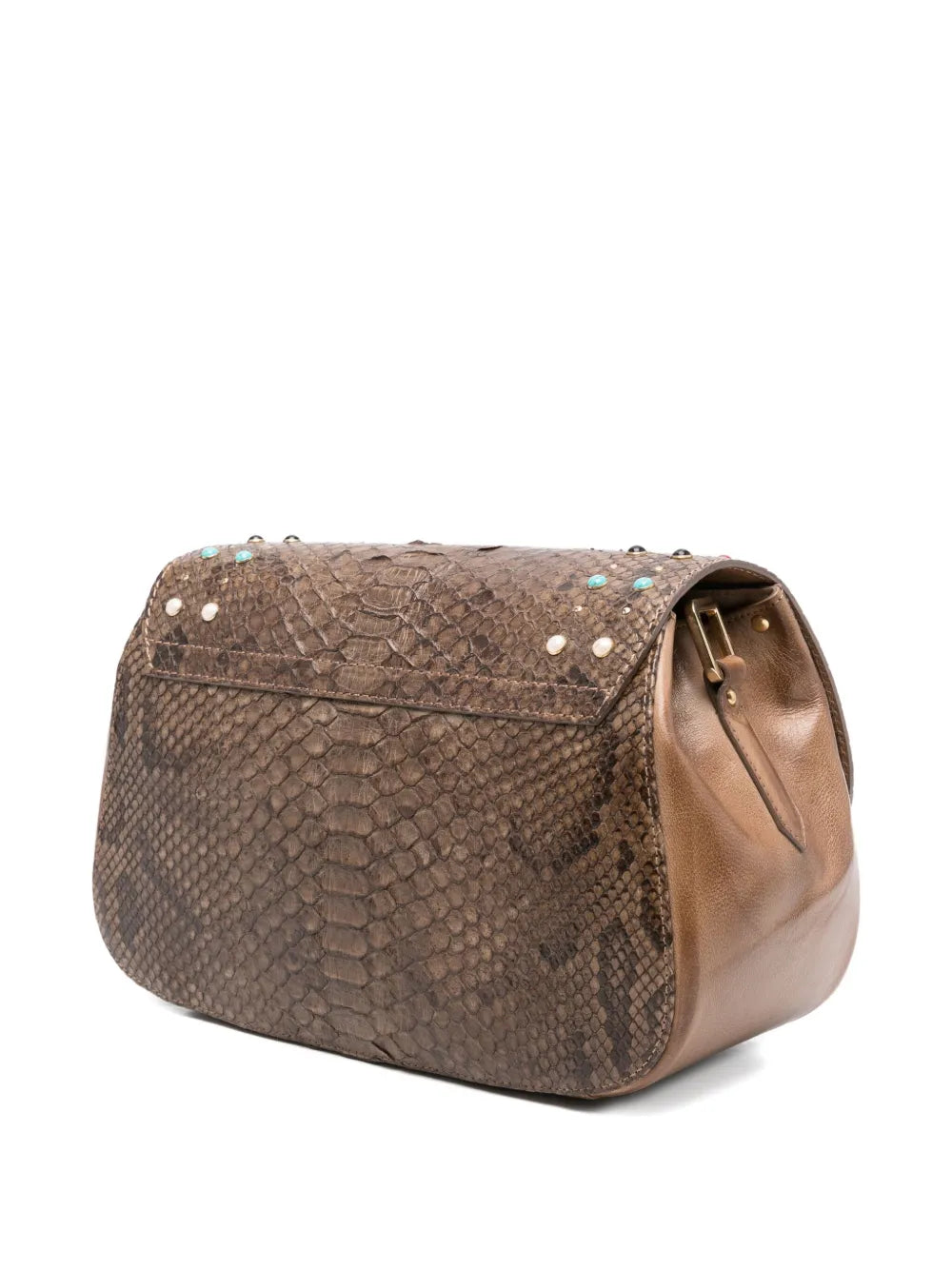 La Bottega di Lisa python leather shoulder bag with cabochon stones and gold-tone details – handmade in Italy.