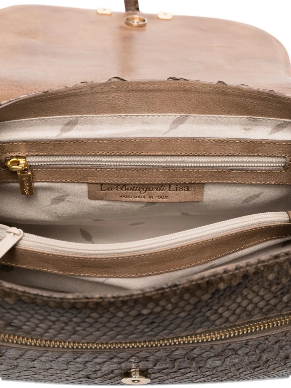 La Bottega di Lisa python leather shoulder bag with cabochon stones and gold-tone details – handmade in Italy.