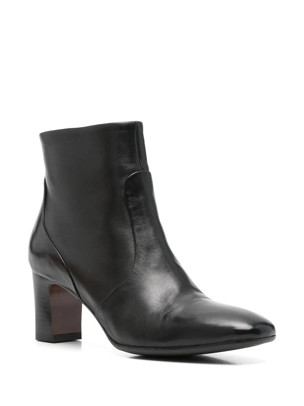 Mara Bini Perla black leather ankle boot with 7 cm block heel, classic Italian design.