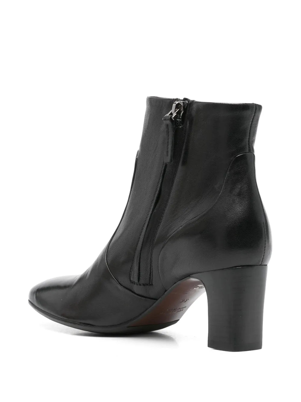 Mara Bini Perla black leather ankle boot with 7 cm block heel, classic Italian design.