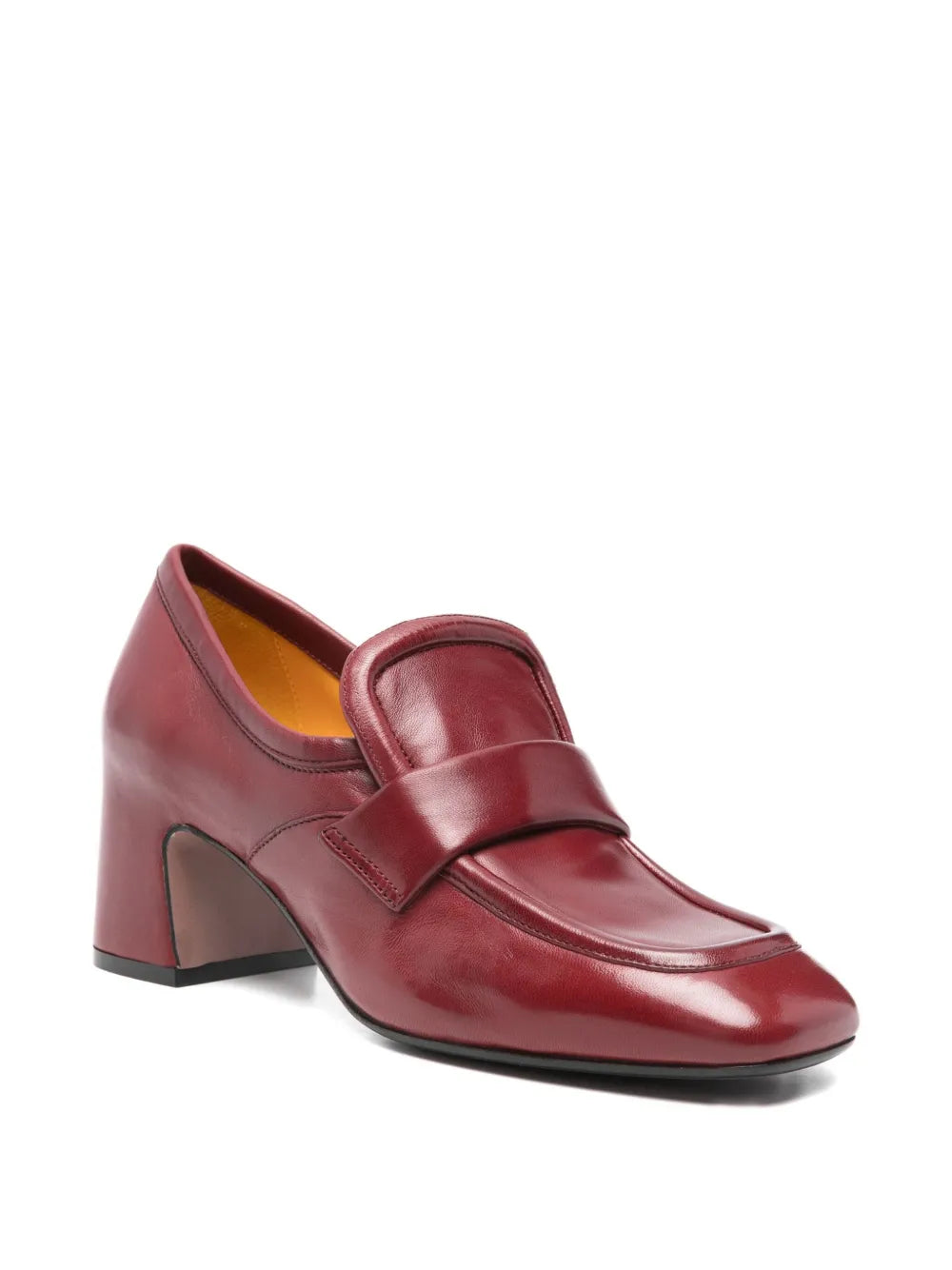 Mara Bini PERLA Brunello calf leather loafer with 6 cm block heel, deep ruby red with garnet undertones, classic Italian design