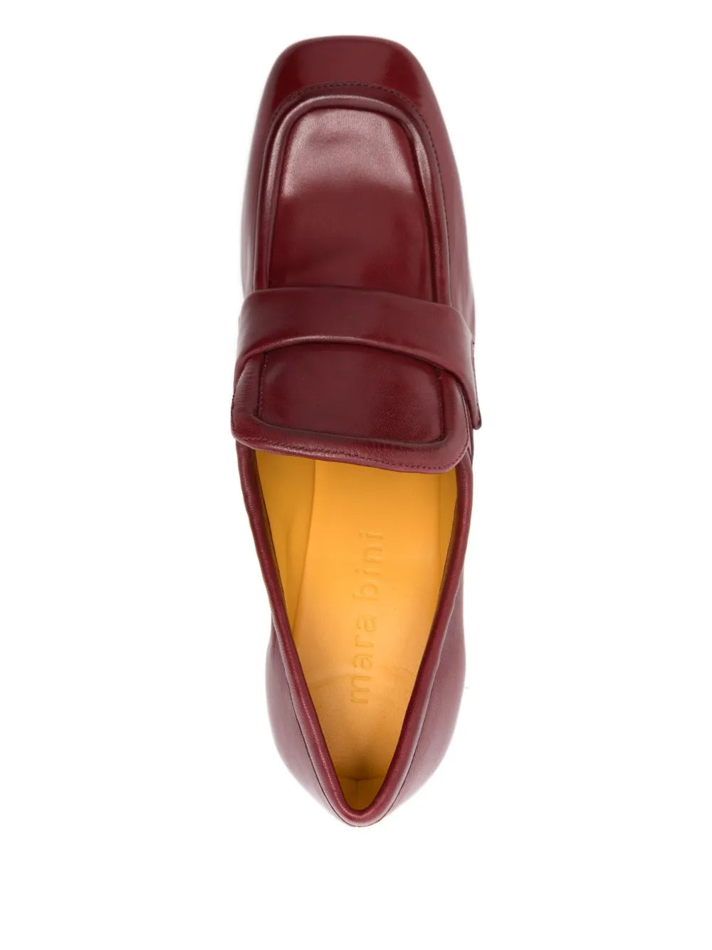 Mara Bini PERLA Brunello calf leather loafer with 6 cm block heel, deep ruby red with garnet undertones, classic Italian design