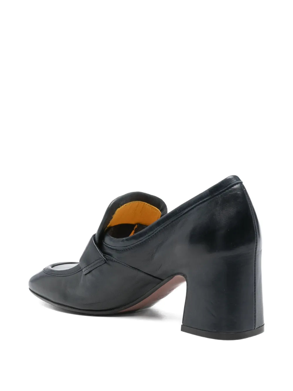 Mara Bini PERLA navy blue calf leather loafer with 6 cm block heel, deep sophisticated shade, Italian craftsmanship