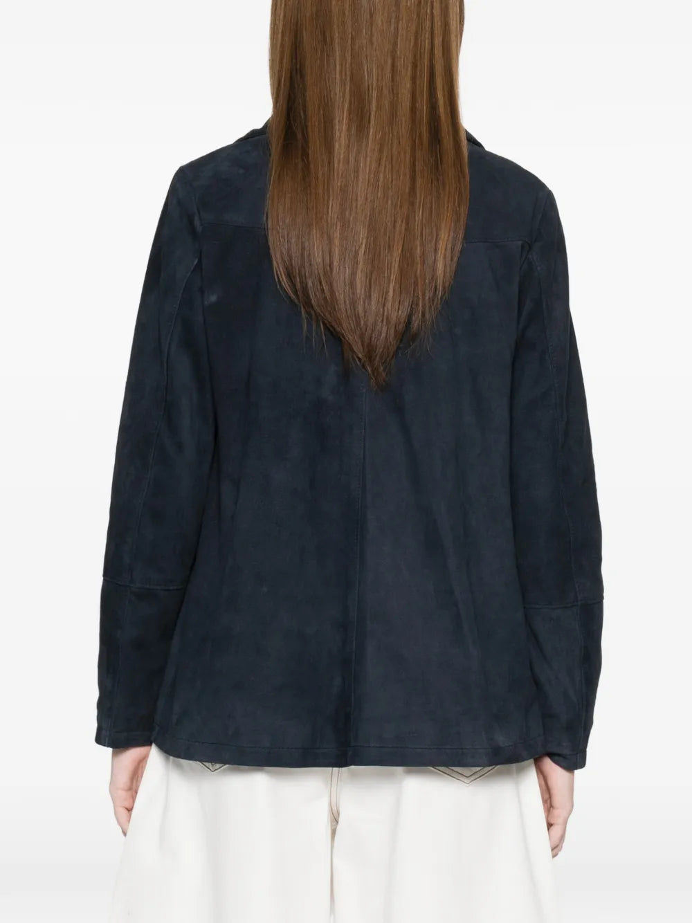 MARA BINI Navy kid suede double-breasted blazer
