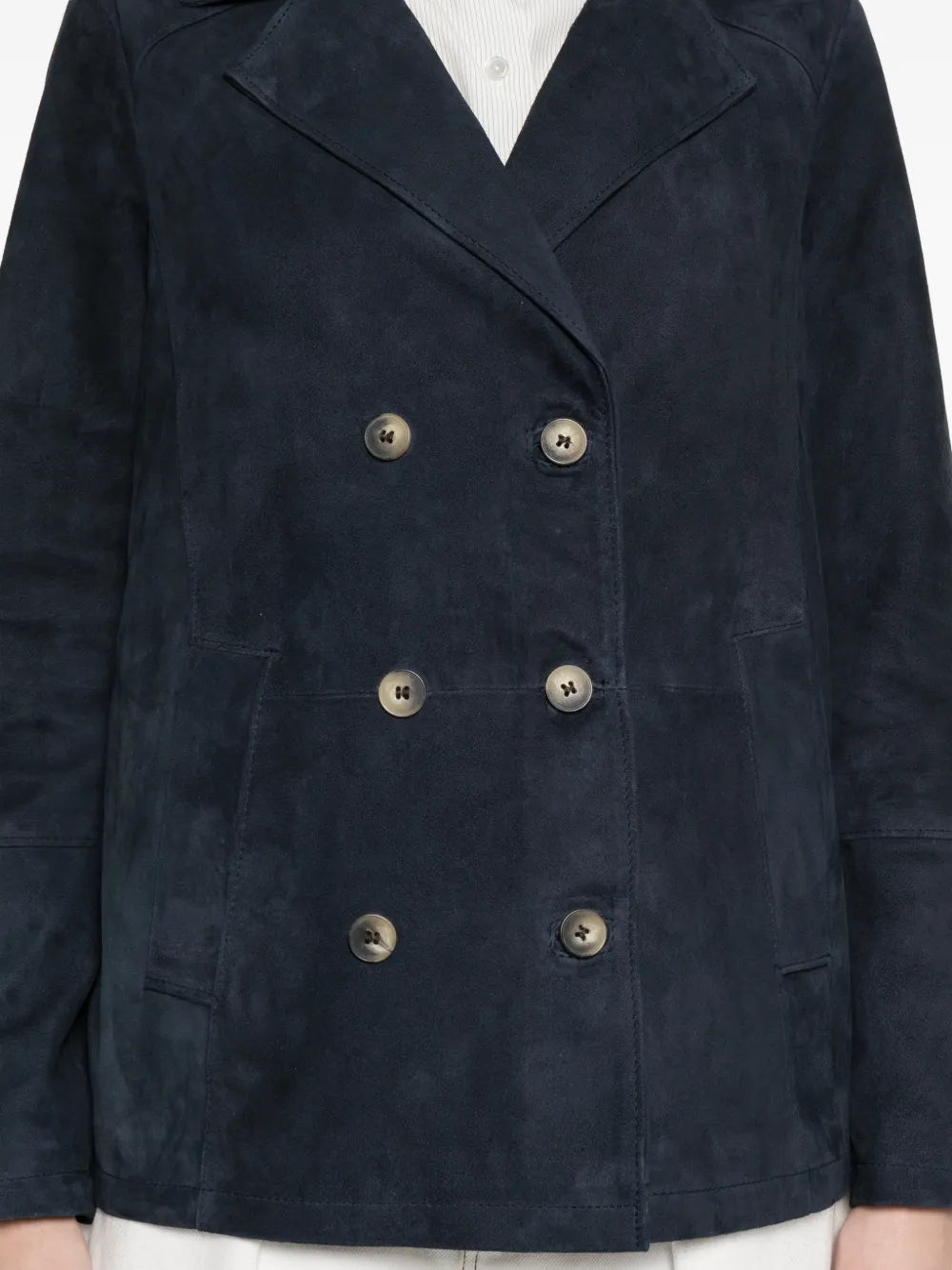 MARA BINI Navy kid suede double-breasted blazer