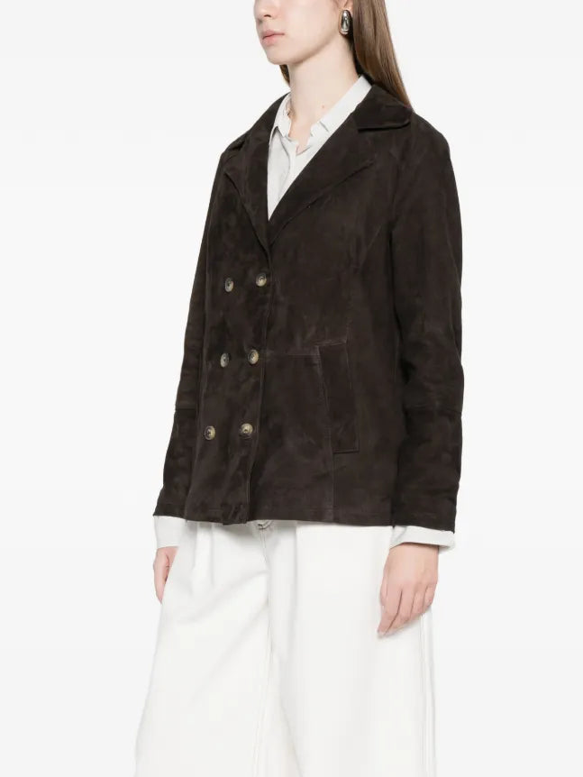 MARA BINI Testa di Moro kid suede double-breasted blazer