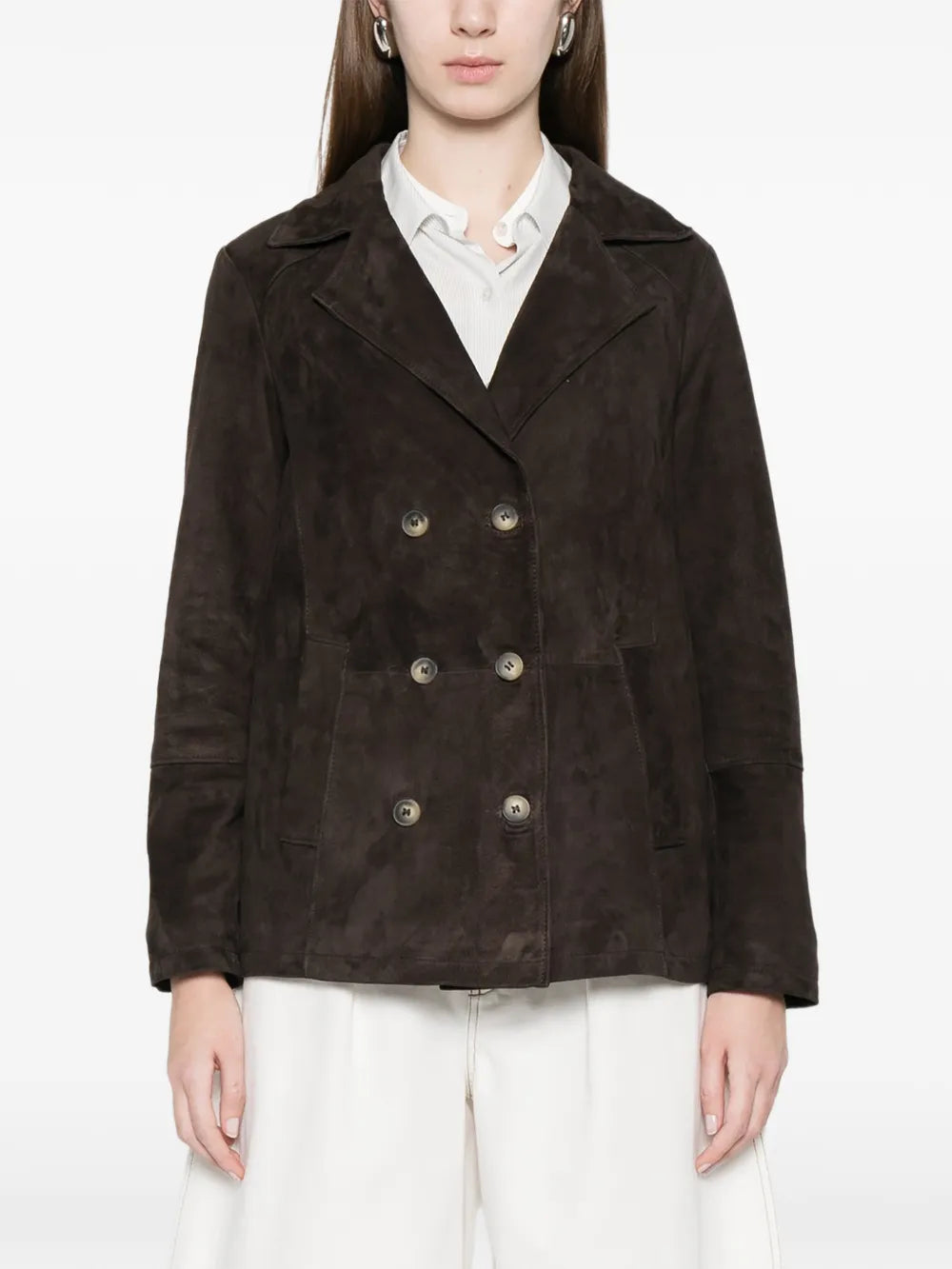 MARA BINI Testa di Moro kid suede double-breasted blazer