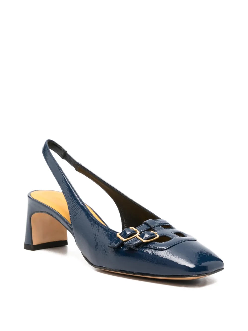 Mara Bini slingback mid heel shoe in navy blue patent leather