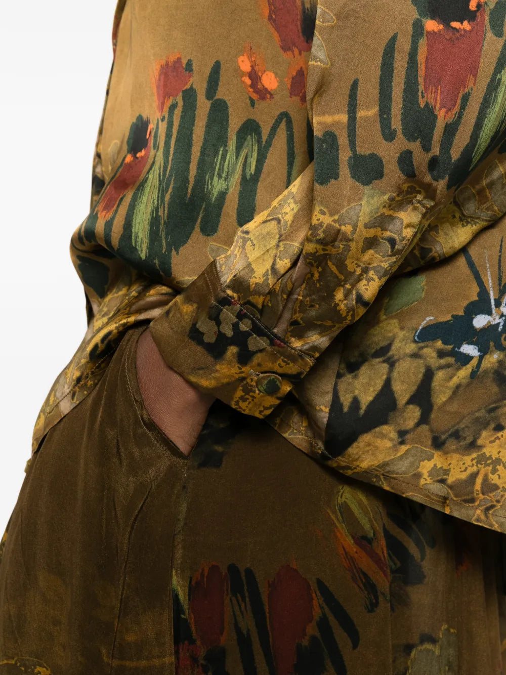 Midi skirt botanical pictorial print khaki and olive green — YAVÏ