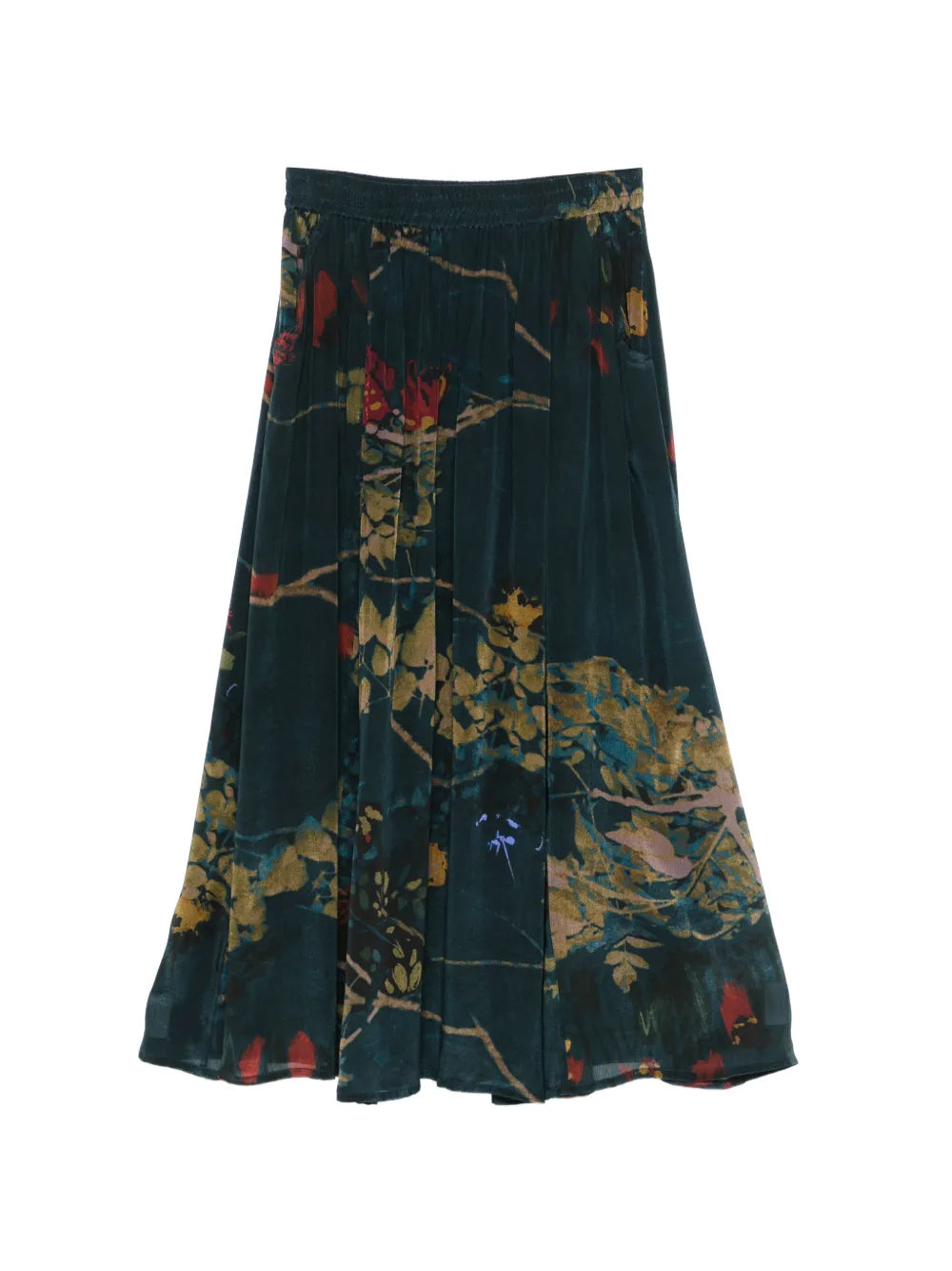 Midi skirt botanical pictorial print teal green and red — YAVÏ