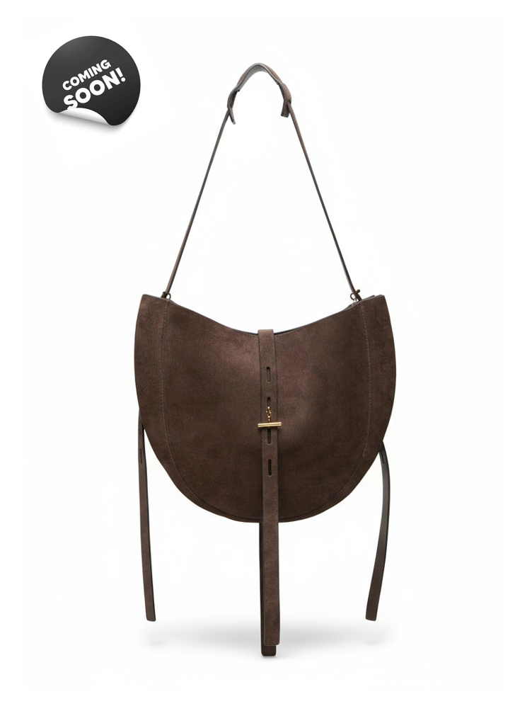 Minobossi Lizzie Small hobo bag in testa di moro brown calf suede – handmade in Italy with adjustable strap and interior zip pocket.