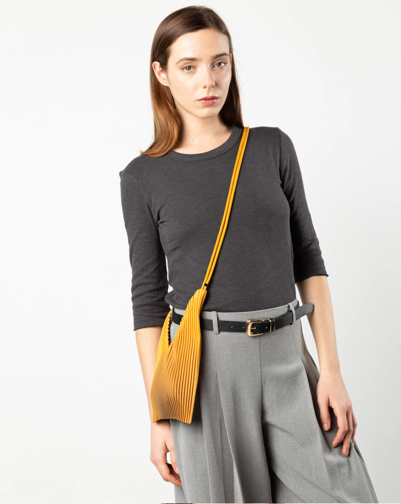 Multitudes pleated baby bag Artisan gold drawstring closure gold sliders detail