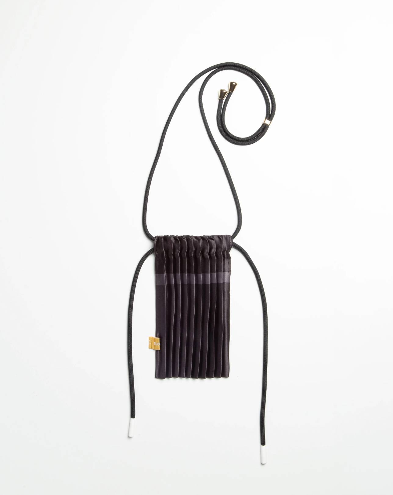 Multitudes pleated mini bag black silk-effect satin front view